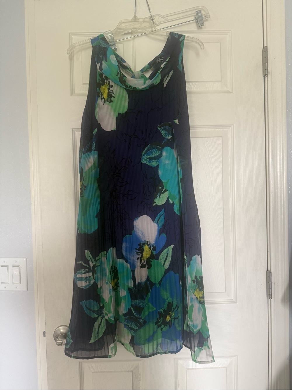 Jessica Howard Navy Floral Midi Dress with Teal and Green Accents